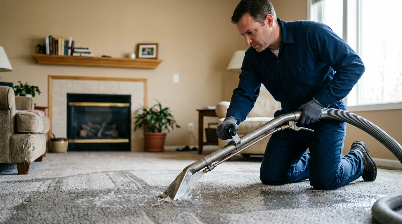 Water damage restoration technician working near Arcadia, KS